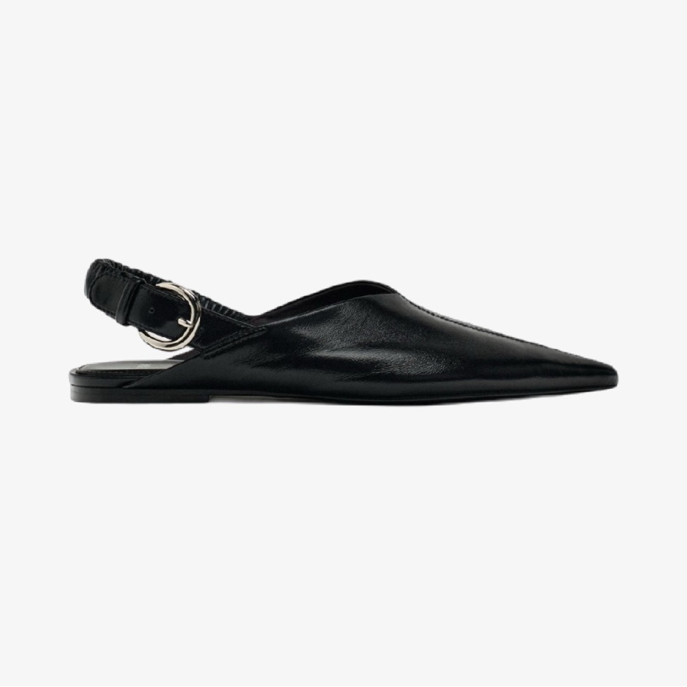 Black Slingback Flats Leather